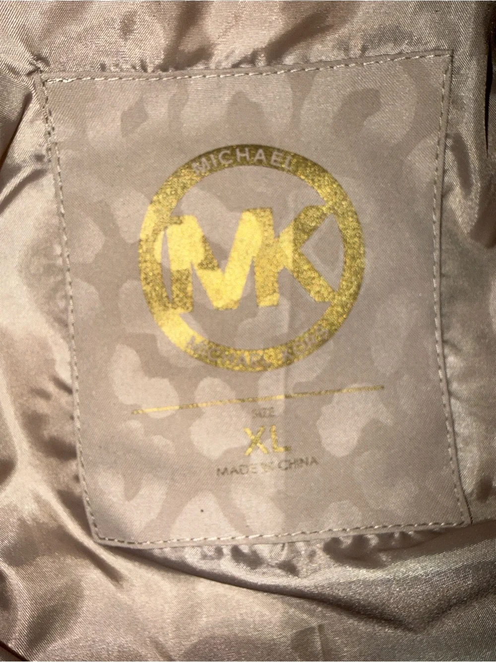 Michael Kors Light Taupe Leopard-Print Puffer Coat with Faux Fur Trim
